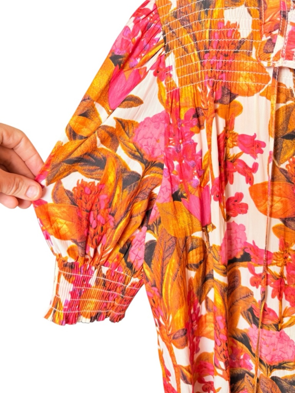 Rose & Olive XL Pink and Orange Floral Peasant Blouse - Picture 4 of 6